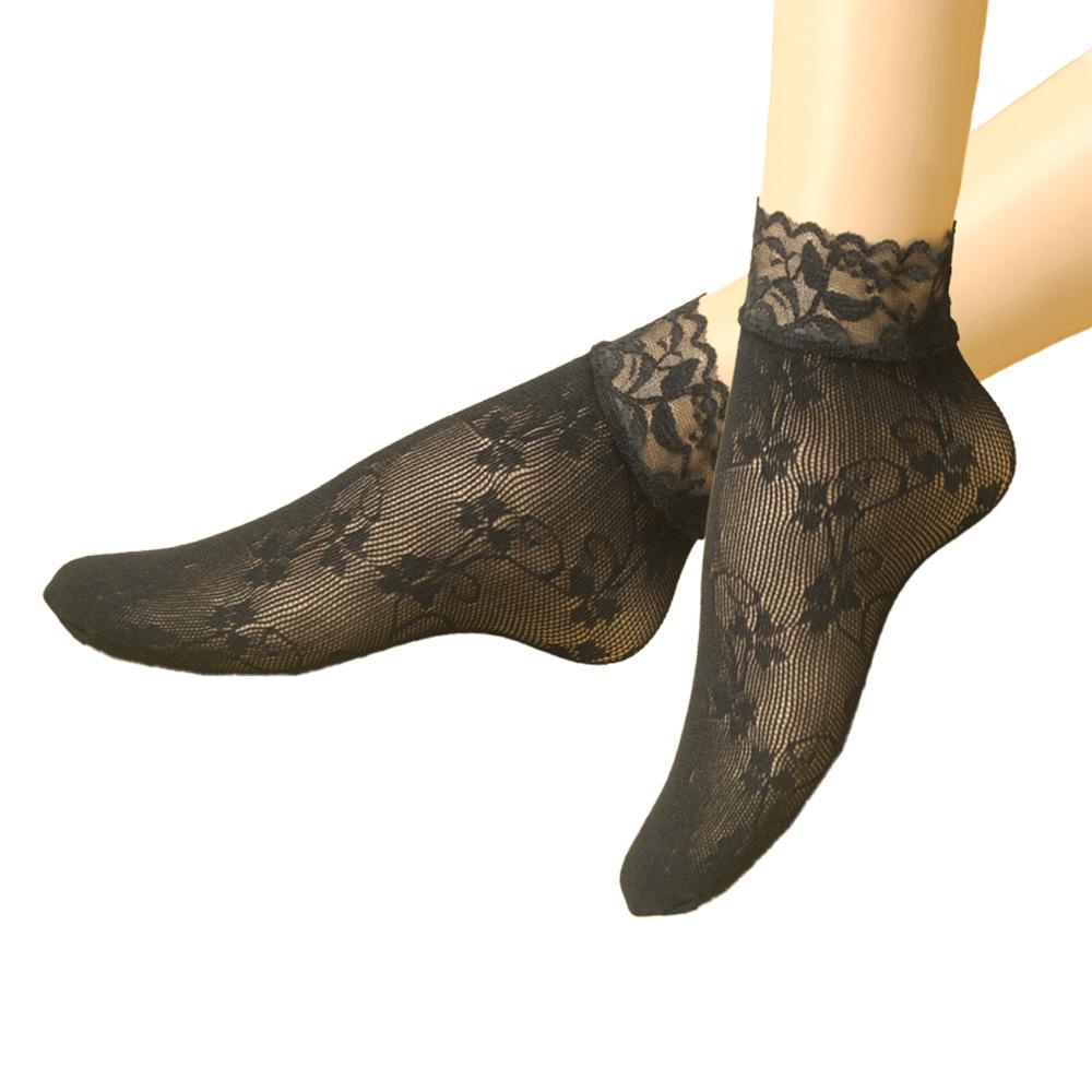 Chaussettes d'été en dentelle résille Perle Noire - Respirantes, Invisibles Grandes Tailles