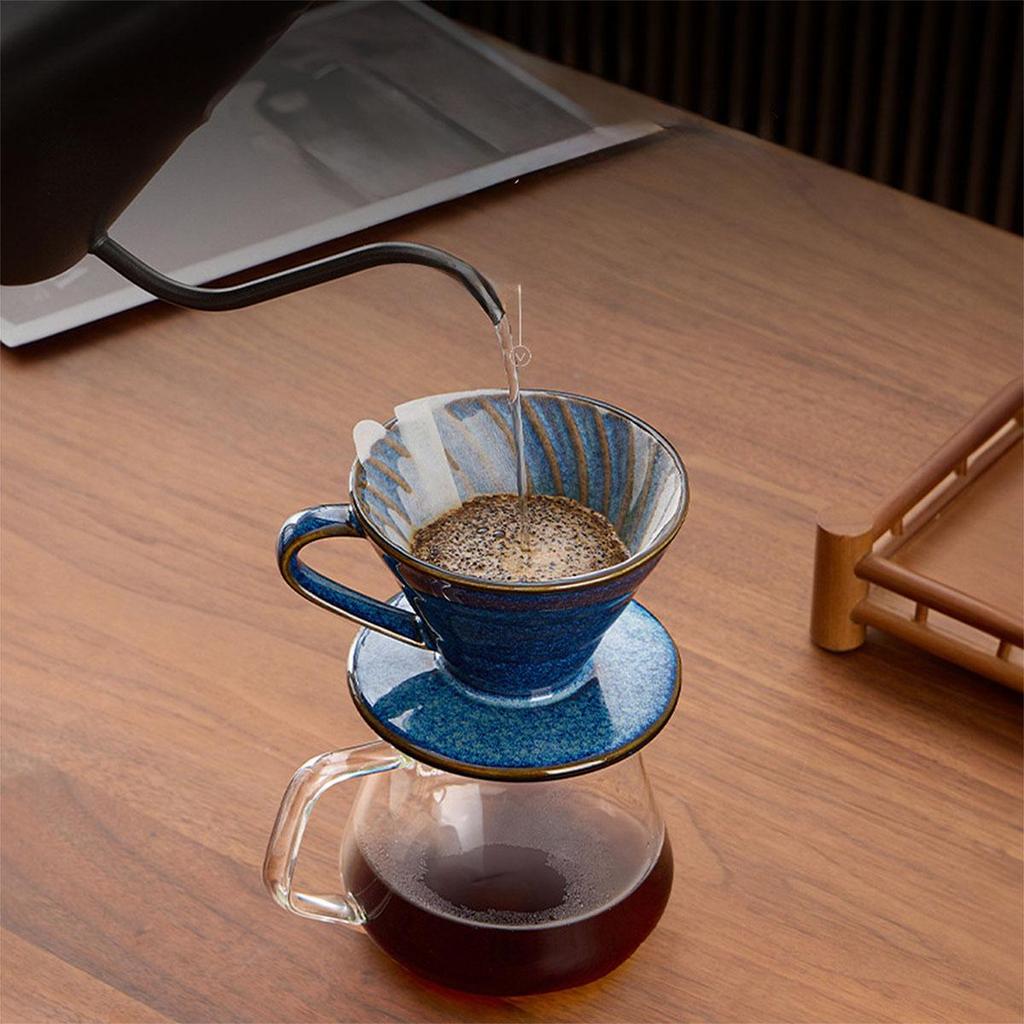 V60 Ceramic Coffee Dripper,High-Temperature Fired with Blue Glaze,Vintage Conical Filter Cup for Home and Gifts