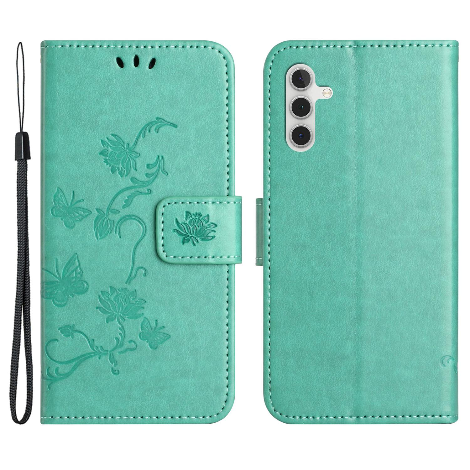 

For Samsung Galaxy S25/S24 Case Imprinted PU Leather Drop Resistant Cell Phone Cover Cyan