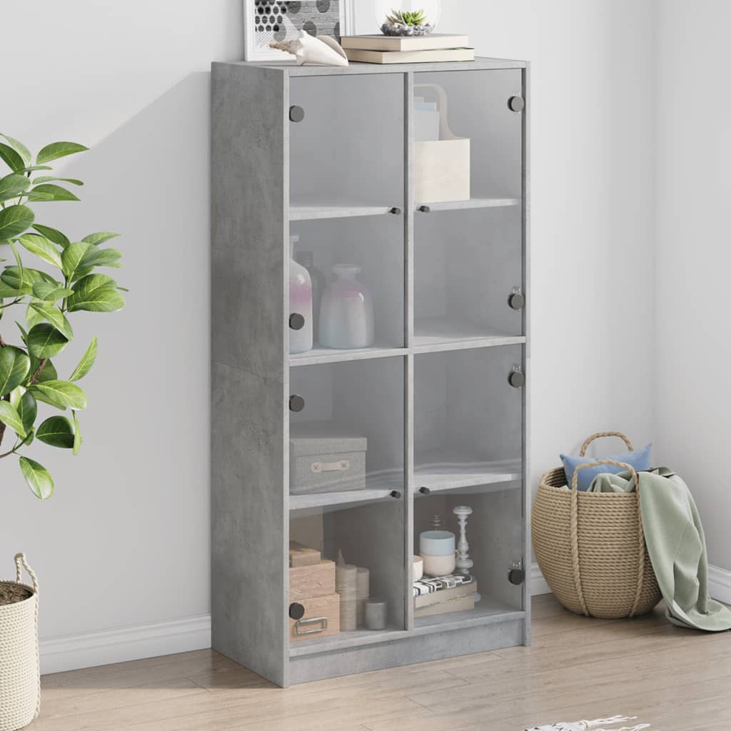 Highboard with Doors Concrete Grey 68 X 37 X 142 Cm Wood Based Material