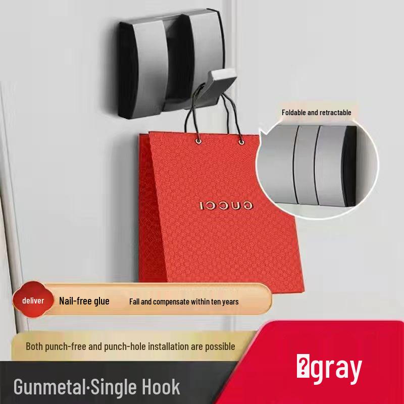 Gunmetal Grey No-Drill Invisible Wall-Mounted Hook for Entryway, Wardrobe, or Behind Door