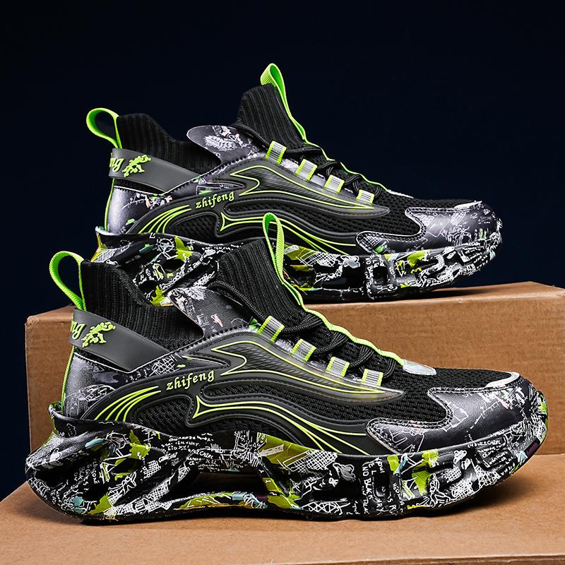 High Street Graffiti Men Sneakers Women Lightweight Blade Running Shoes Comfy Cushioning Sock Sports Walking Shoes Male Footwear