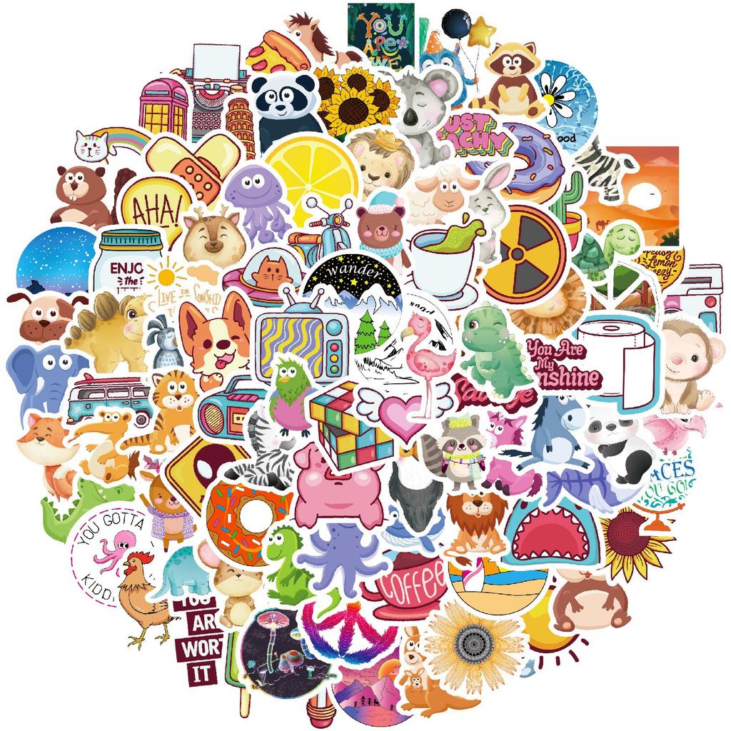 100 Cartoons, Fresh Animals, Flowers, Food, Mixed Stickers, Decorative Mobile Phone Tablet Waterproof