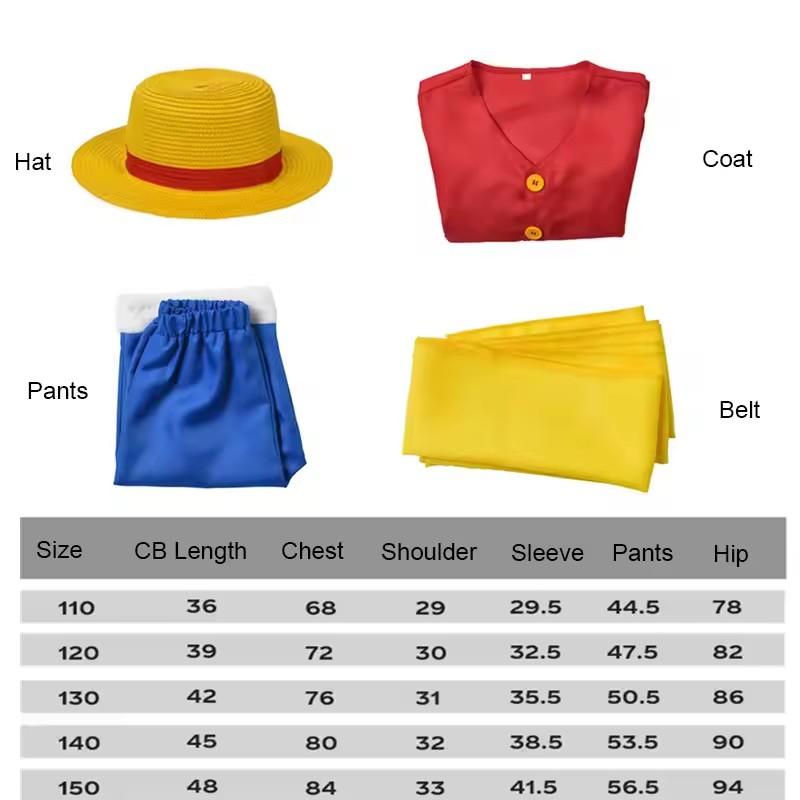 Costume Cosplay Anime Garçons Vêtements de Jeu de Rôle Hauts Pantalons Chapeau de Paille Costumes de Fête Tenues de Carnaval Tenue de Soirée Halloween 120cm yellow