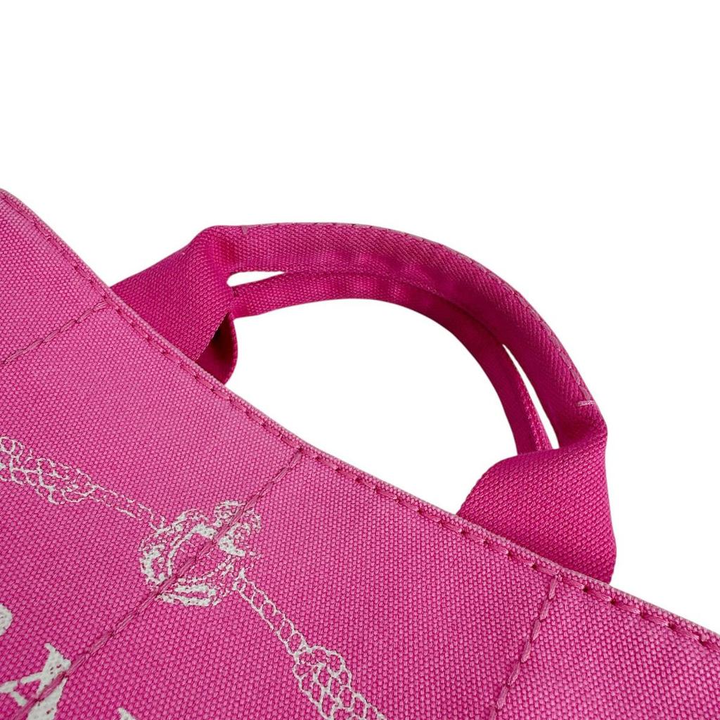 Prada Canvas Canapa Tote Bag Denim Pink Women BN2439 Used