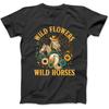 Retro Southern Sunset Cowgirl Wild Flowers Wild Horses T-Shirt OCT Men's Women's Longsleeve Sweatshirt Hoodie Black