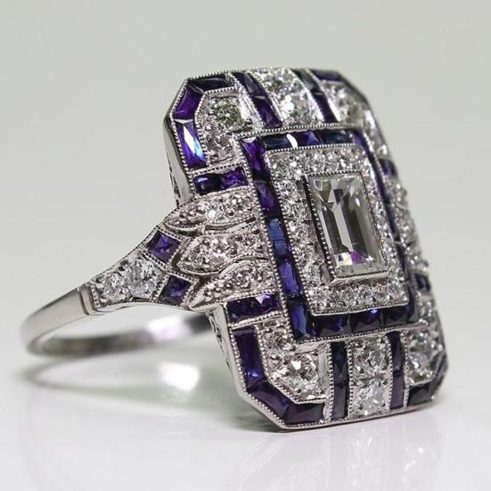 Wedding Engagement Women Retro Cubic Zirconia Inlaid Square Finger Ring Jewelry