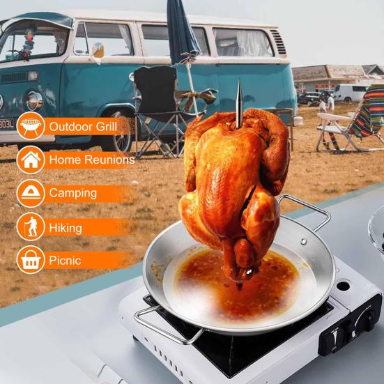 

Вертикальный шампур Al Pastor для гриля Подставка для шампура из нержавеющей стали 9 дюймов с 3 съемными шипами Бразильская вертикальная подставка для вертела Держатель для шаурмы