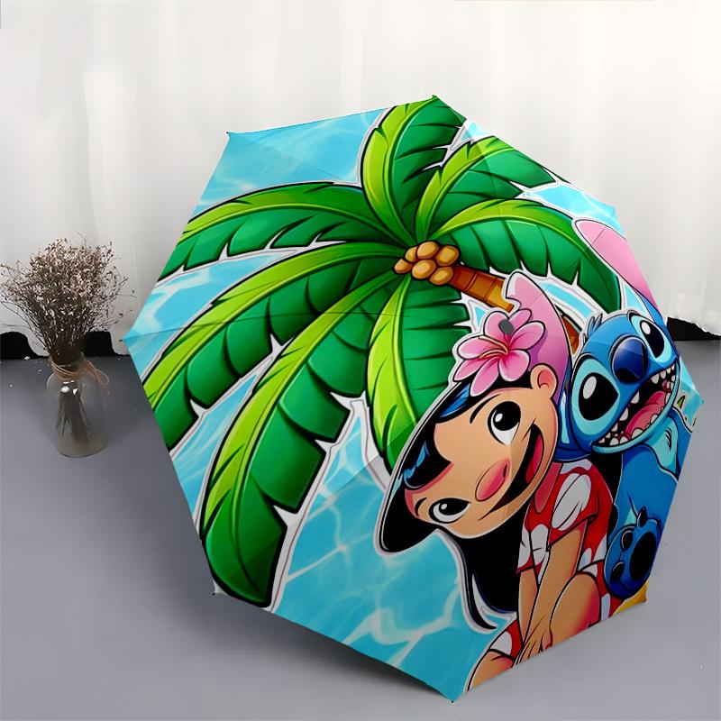 1pc Lilo Stitch Automatic Folding Umbrella: Compact 8-Bone Design Cartoon Outdoor Travel Companion, Business Umbrella, Christmas Valentine's