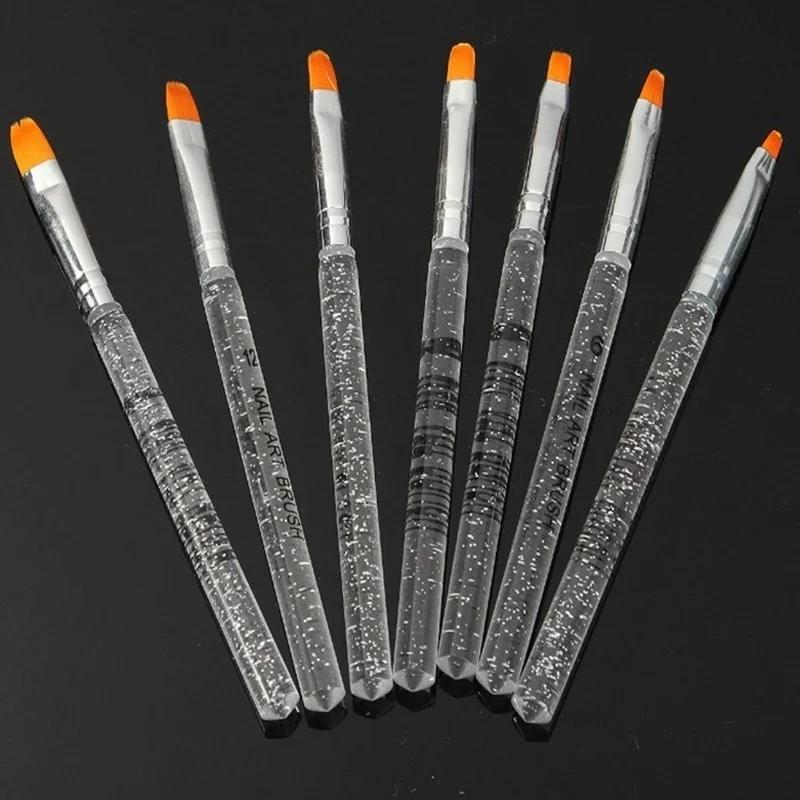 7pcs/set UV Gel Acrylic Crystal Nail Art Design Builder Salon Painting Brush Pen Set Hand Beauty Tools Accessory