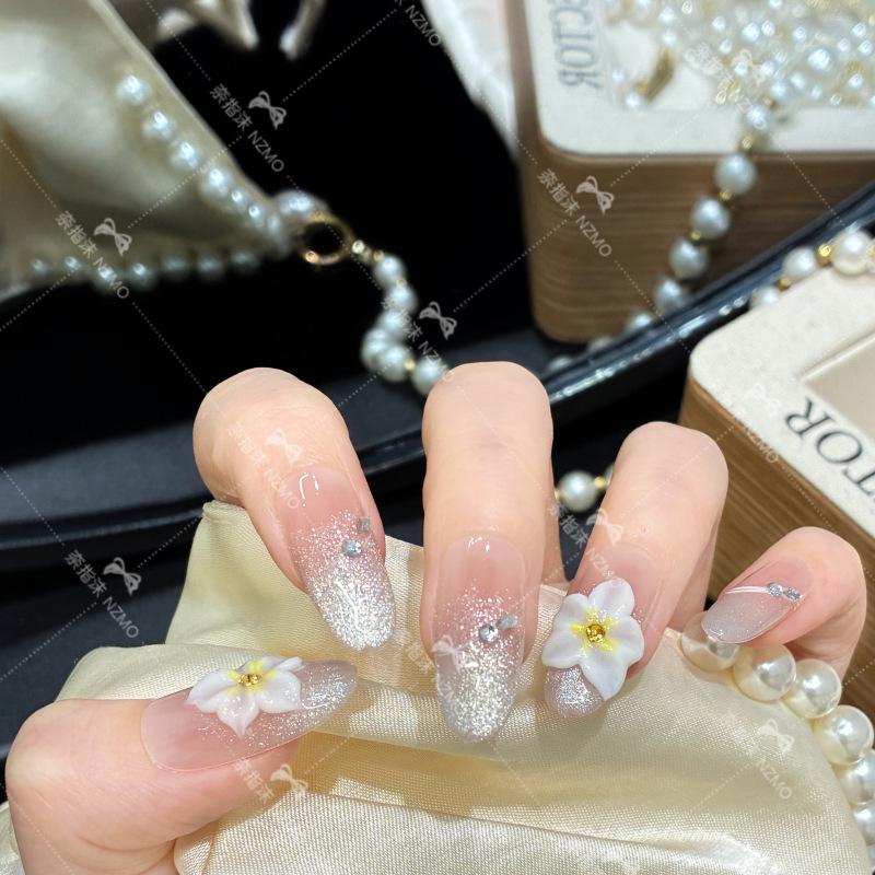 L121 Super Flash 3D Embossed Flower Rhinestone Handmade Wearable Nails