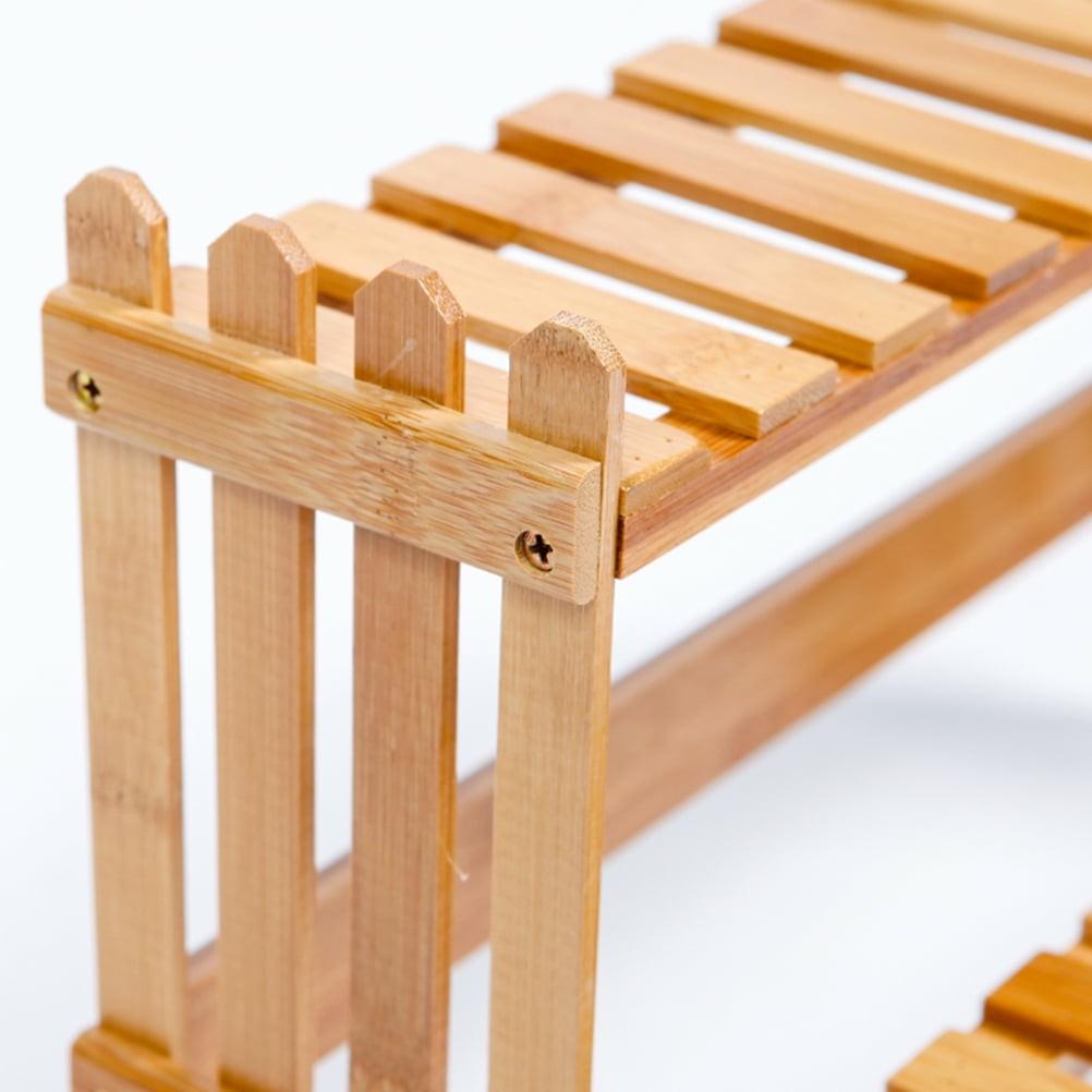 A47 2 Tier Bamboo Plant Stand Holder for Succulents/Office/Living Room/Balcony Plant Pot Display Rack Shelf