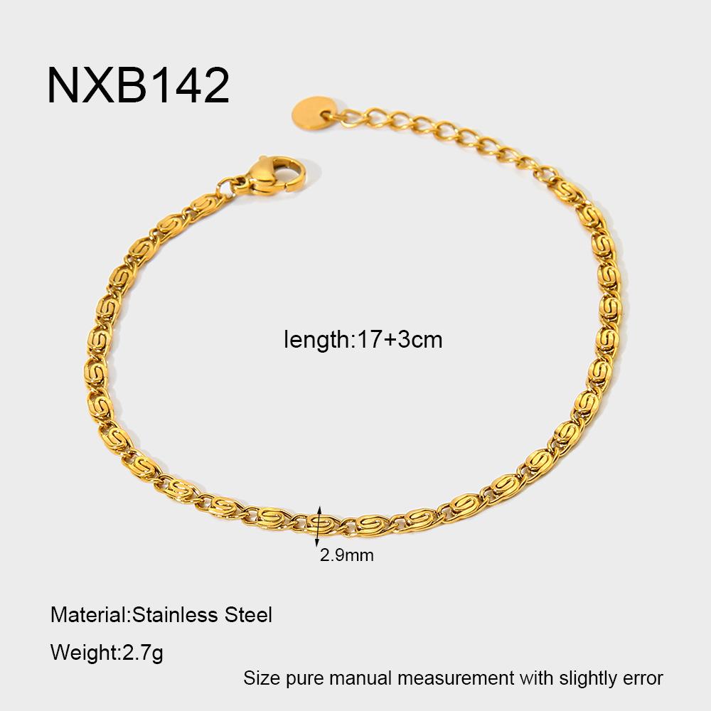 Hot Sale 18k Gold Plated Back Plain Chain Stainless Steel Bracelet Necklace Fashion Versatile Stacked Jewelry Set