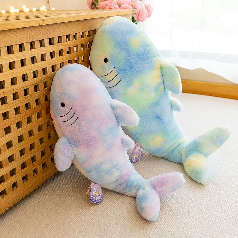 Nowa Kolorowa Pluszowa Zabawka Rekin Poduszka Tie-dye Lalka Rekin Śpiąca z Lalkami Prezenty dla Dziewczynek