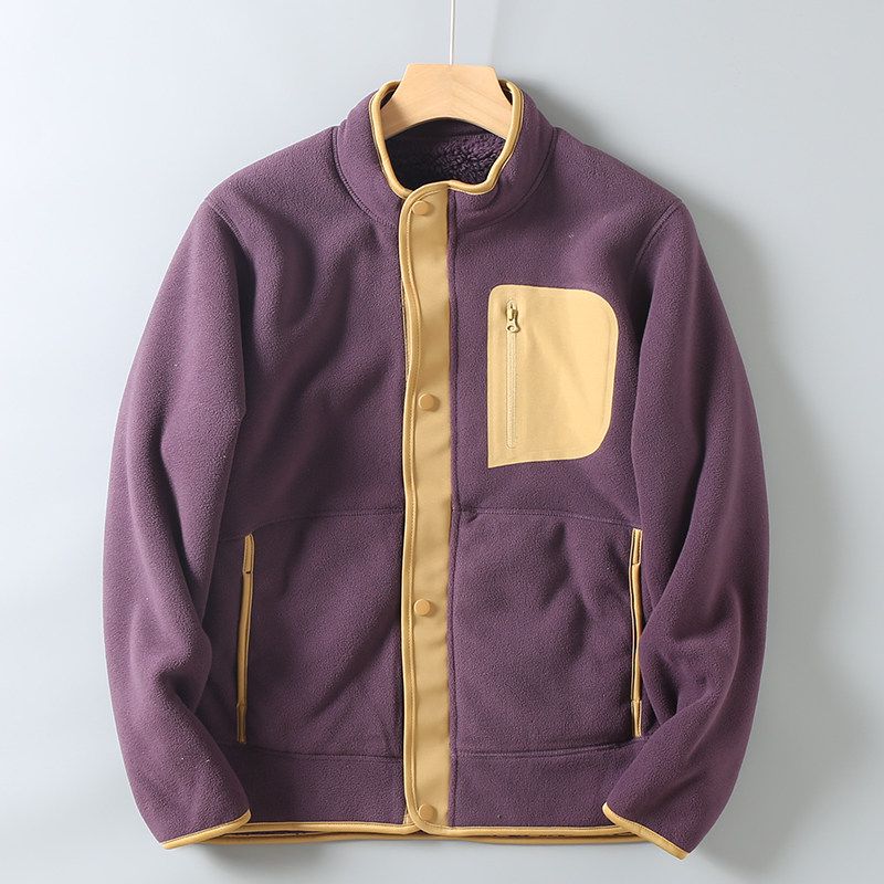 Foreign Trade Surplus Autumn and Winter Men s Stand Collar Fleece Jacket Outdoor Sports Casual Fleece Clothing Warm Top Purple M 3250₽