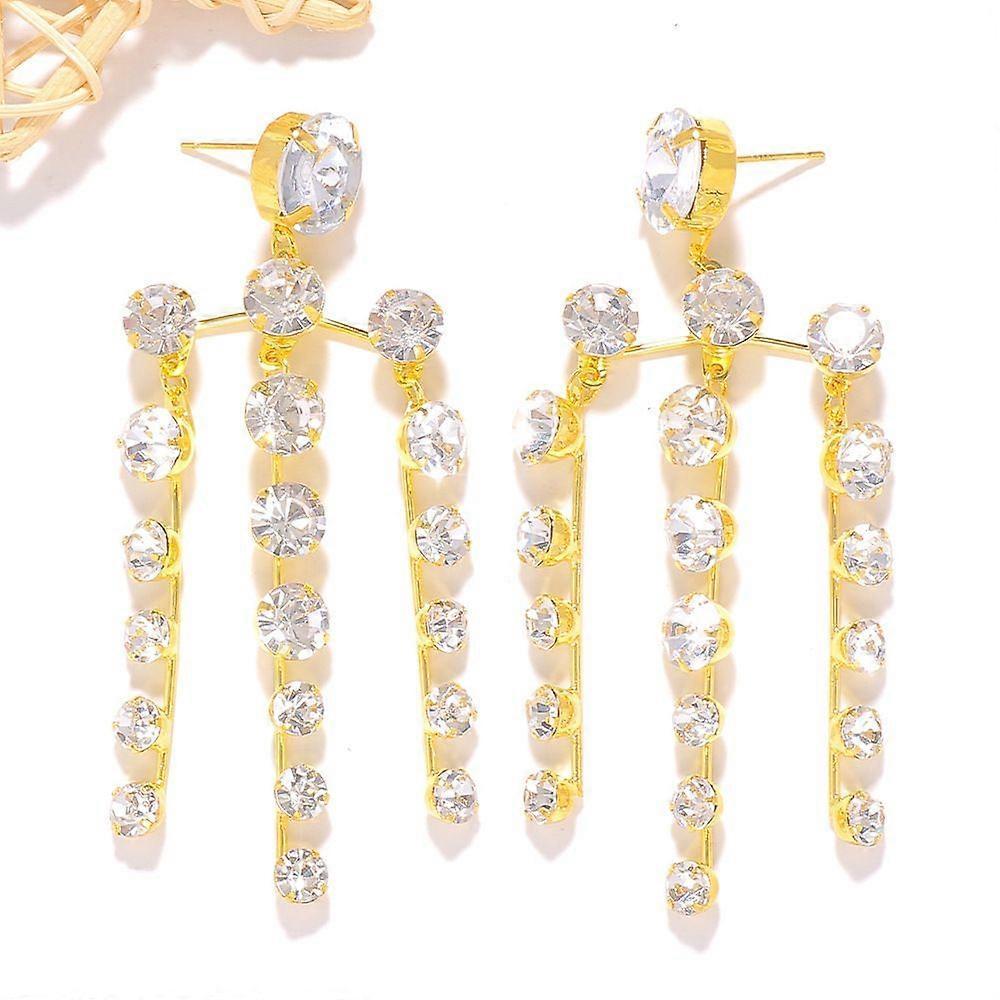 New Tassel Pendant Earrings Luxury Bridal Dress Shining Full Diamond Earrings Earrings Ladies Silver less
