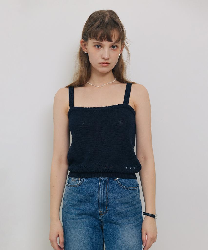 Tudument Punching Sleeveless Knit Top Navy