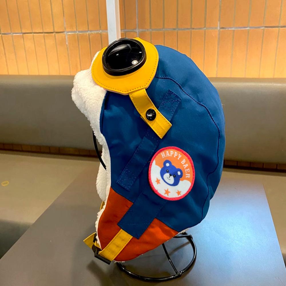 New Cute Cartoon Pilot Hat Windproof Cold Proof Ear Protection Cap with Glasses Thickned Warm Hat Winter