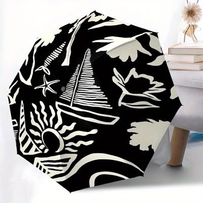1pc Sailboat Sun Automatic Open/Close Umbrella with One Touch Button,, Windproof Design Lightweight Portable Umbrella for Women & Men6109