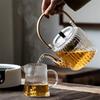 Tetera de Vidrio para Hervir y Cocer al Vapor con Patrón de Rayas Verticales Japonesas Tetera para Té de Flor de Puer Tetera de Té Kungfu Olla con Asa de Bambú Plana