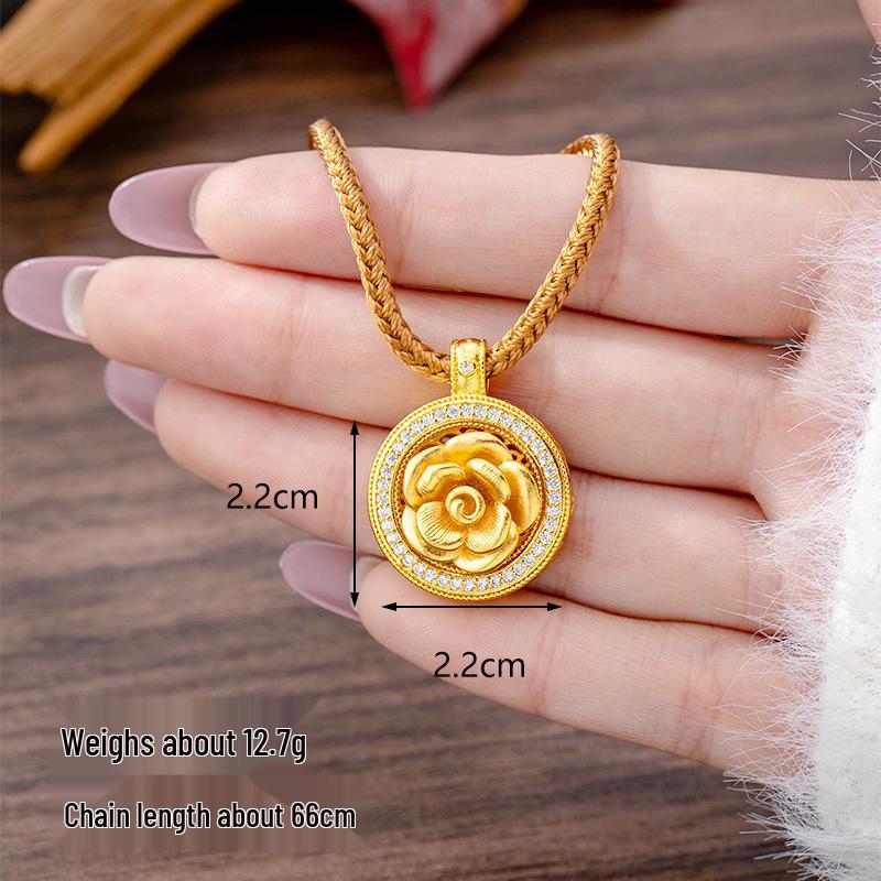 Ancient Gold Sand Eight-Treasure Compass Blessing Necklace - Chinese Retro Copper Alloy Jewelry
