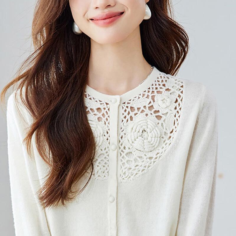 Srcr Women's 100% Merino Wool Crocheted Cardigan