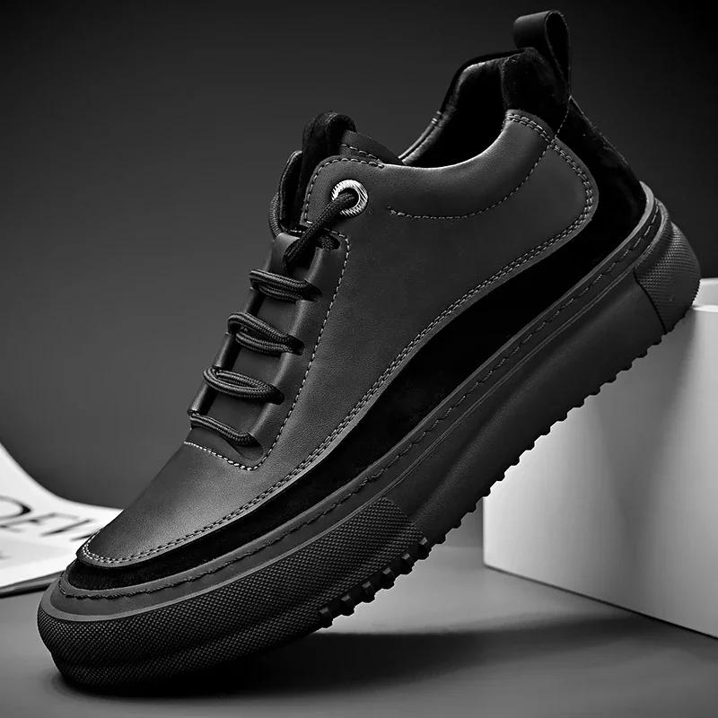 British Style Men Casual Leather Thick Bottom Shoes Outdoor Walking Shoes Antiskid New Lightweight Designer Office Driving Shoes