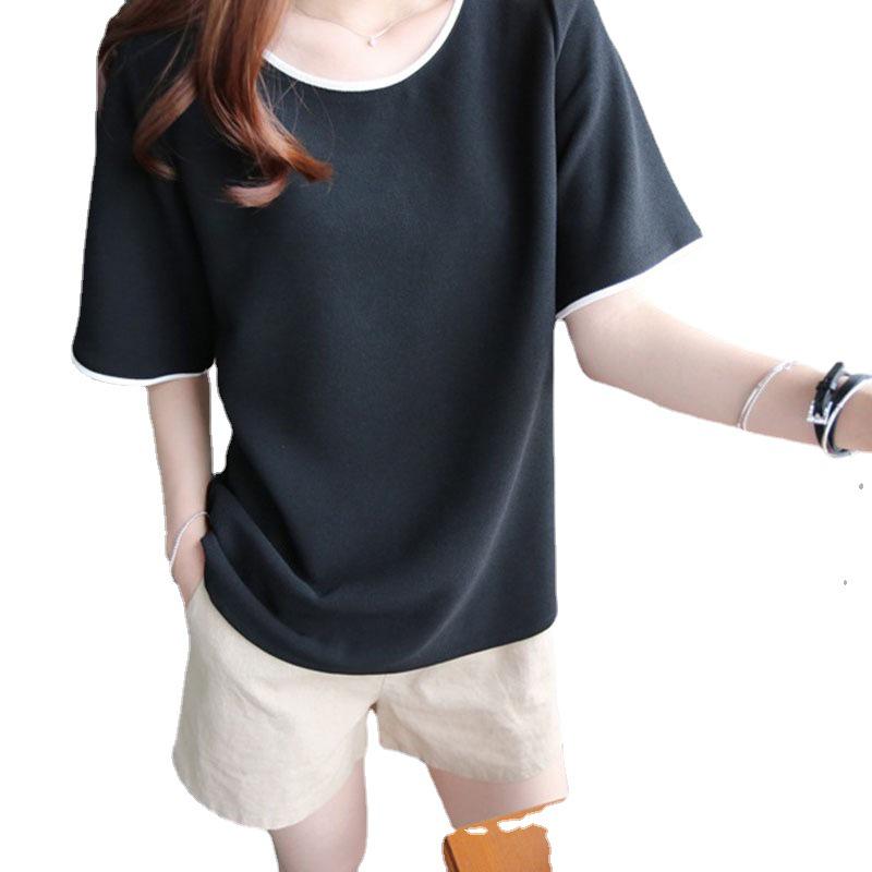 2024 Women's Korean Solid Color Plus Size Short Sleeve T-Shirt