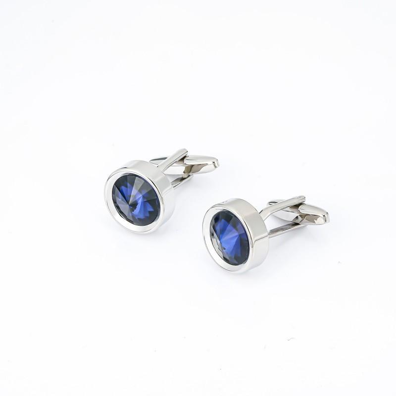 

Round Blue Glass Diamond Pure Copper Metal Cufflinks Fashion Men s Shirt CS-0033