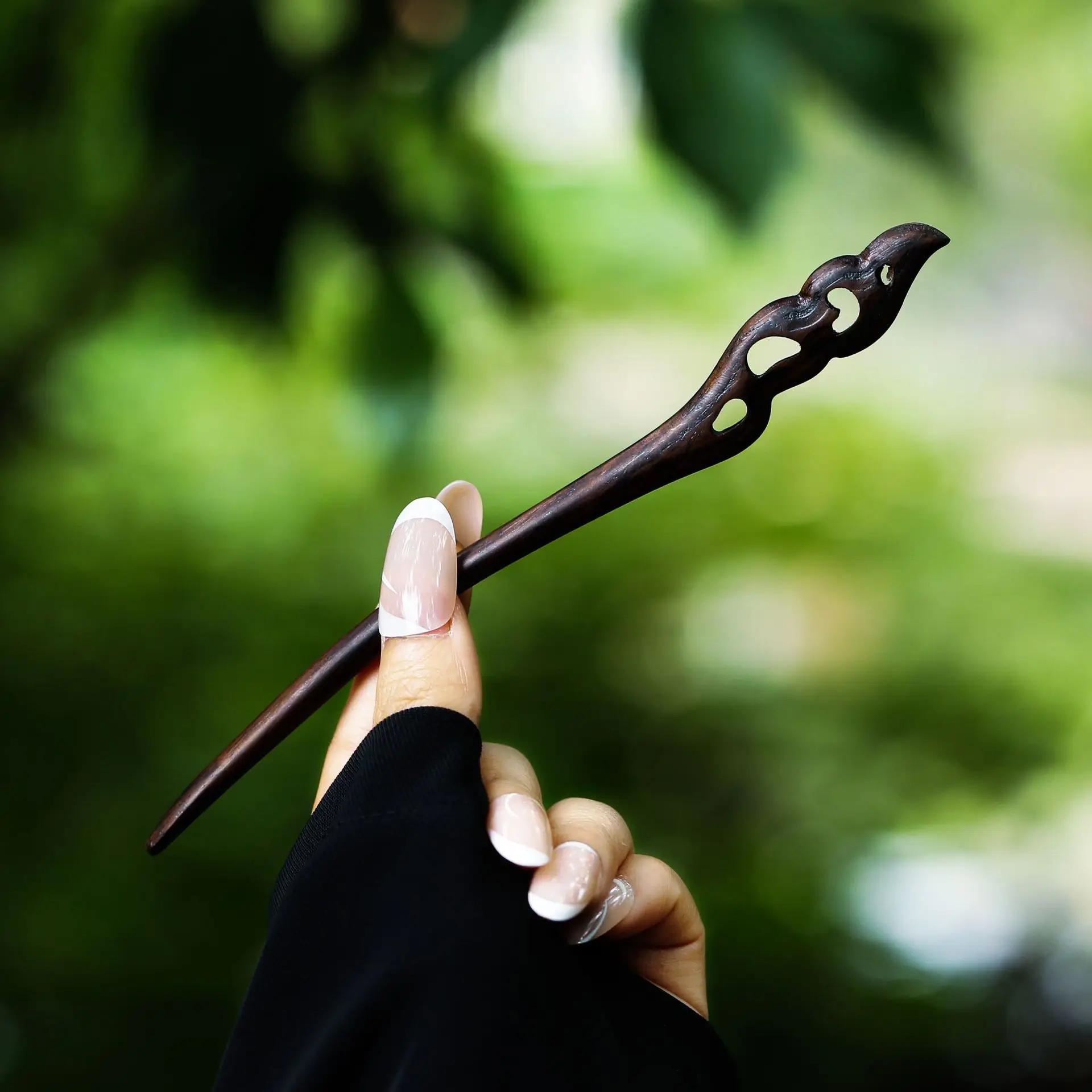 Ретро эбеновая заколка для волос китайский античный стиль резная заколка простая темпераментная ципао ханфу прическа аксессуары для женщин