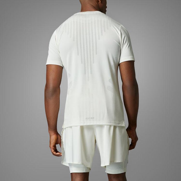 Adidas Hiit Airchill Logo Badge Stripe Print Workout Round Neck Short Sleeve T-Shirt Men Tops Misty-Pink White IS3736