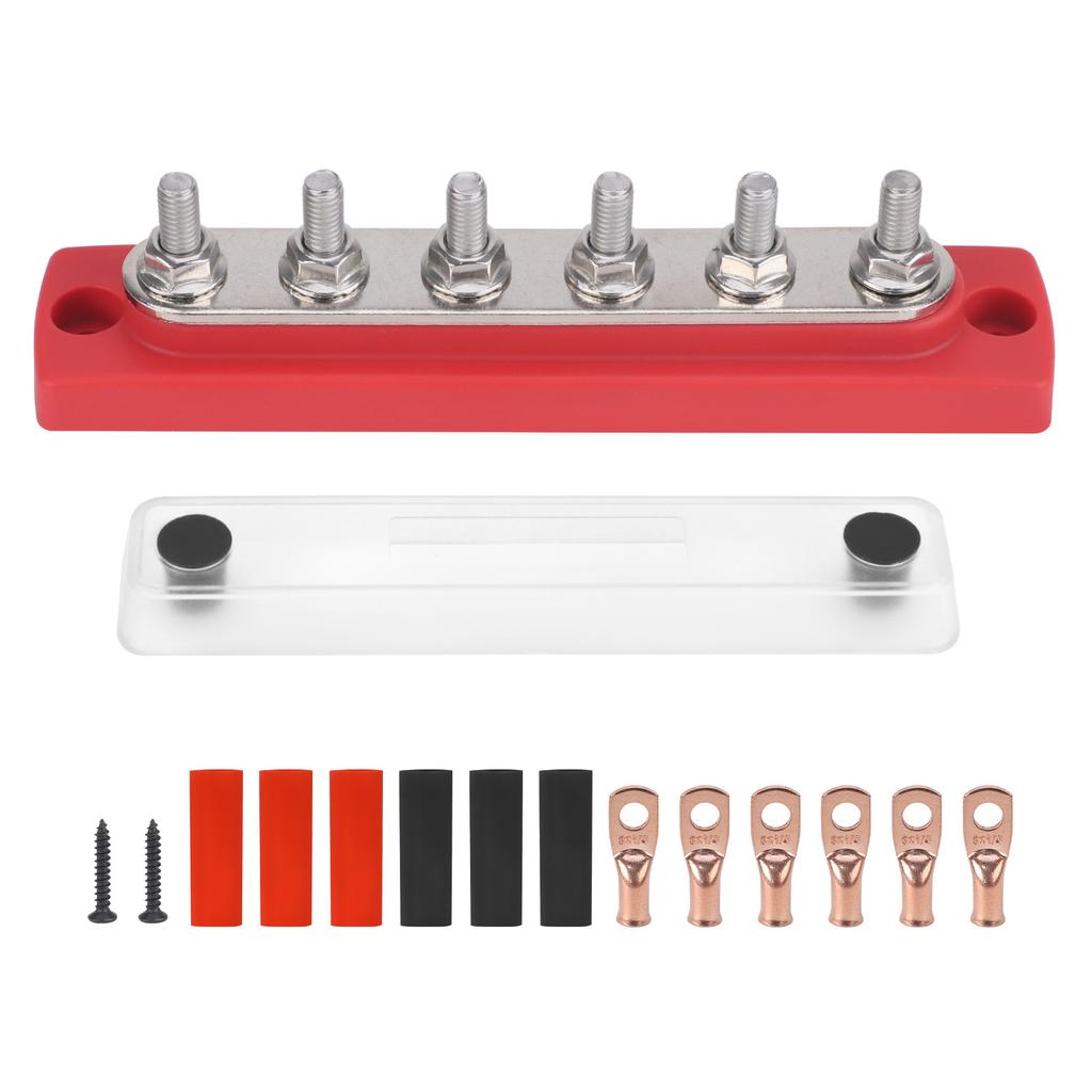 M6 Terminal Studs Bus Bar Distributor 150A 4Way 6Way Red Black 48V Heat-Resistant Power Distribution Block Copper For EV Battery