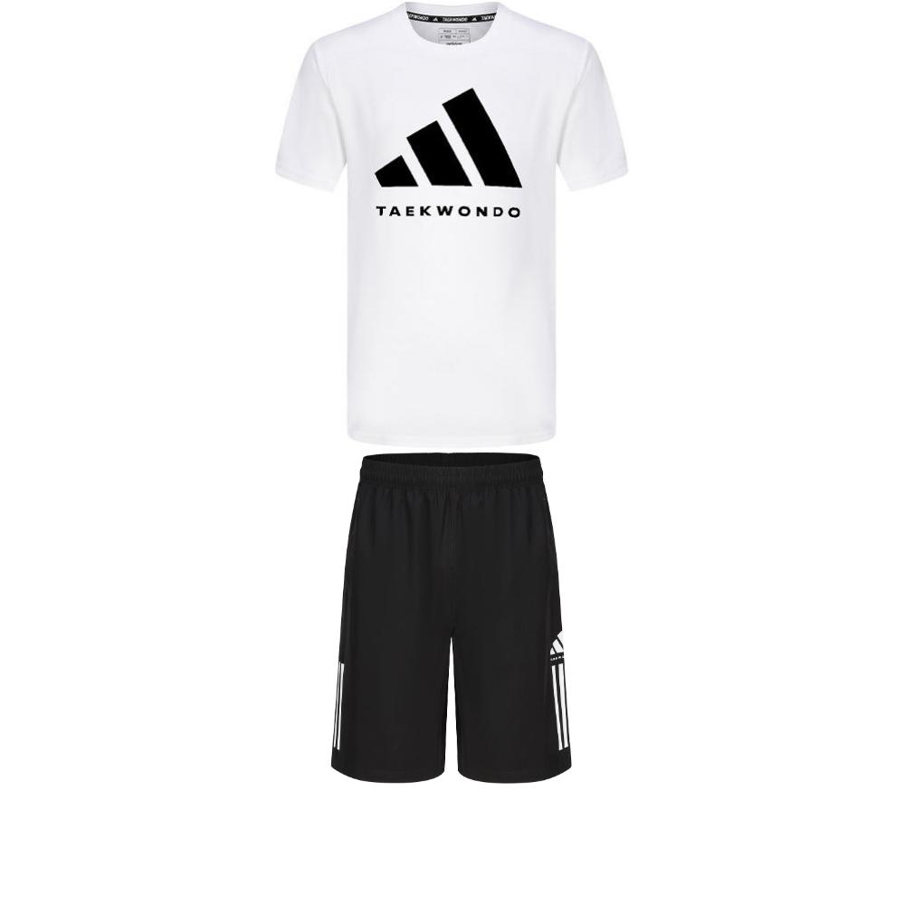 Adidas Taekwondo Round Neck Pullover Comfortable Short Sleeve T-Shirt Fashion Simple Drawstring Shorts Casual Sports Set ADICLTS24TKP-WB+S21ATMSH1T-BW