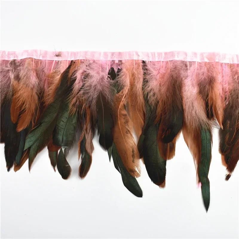 10Meters Rooster Feathers Tassel Fringe Trim On Tape Chicken Black Natural Pheasant Feather for Clothes Carnival Ribbon Sewing