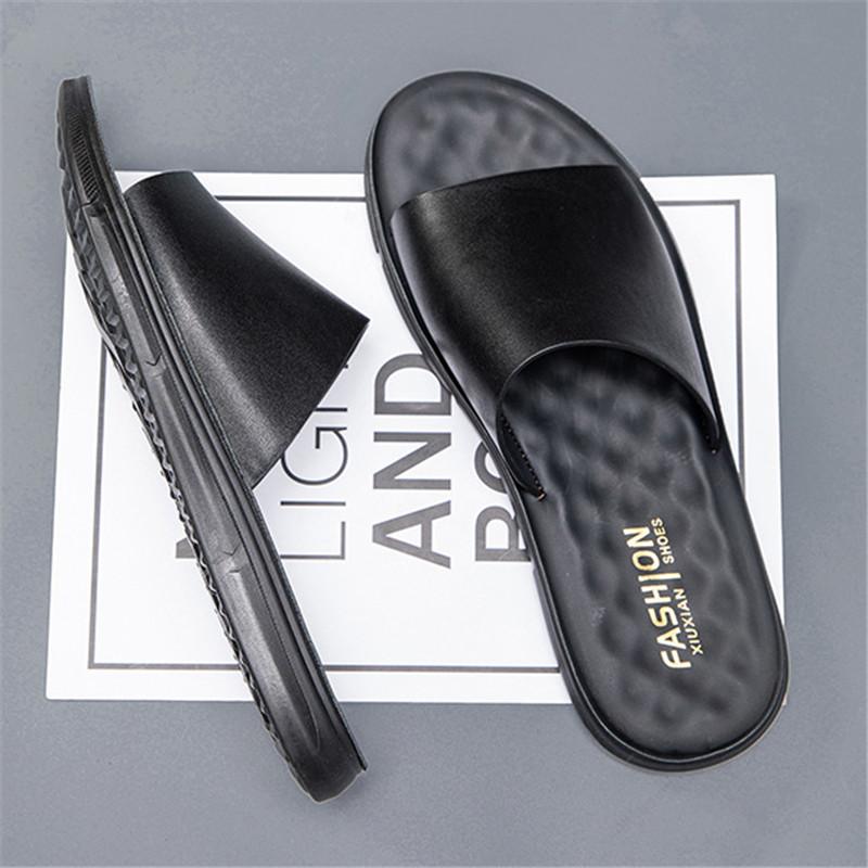 New Men's Leather Sandals For Men Slip On Casual Slippers Summer Shoes Anti-skid Wear Resistant Household Beach Sandals