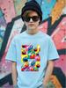 Cute Sesame Street Cartoon Short Sleeve Tee For Children Summer Casual Crewneck Top Boys Girls Age 3-14