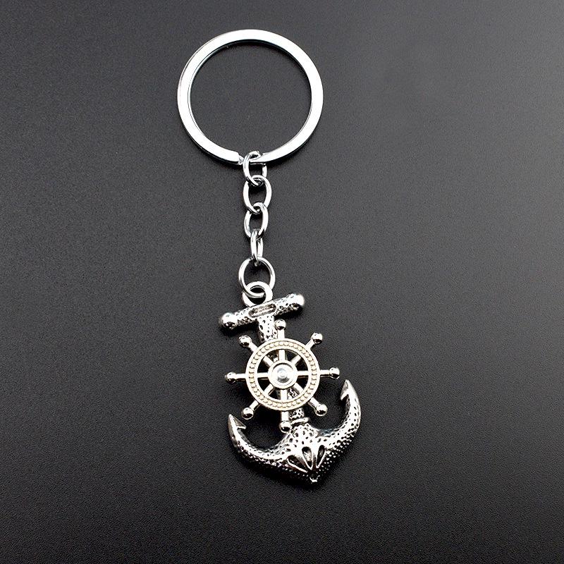 Personalized Retro Pirate Ship and Anchor Rotating Pendant Keychain