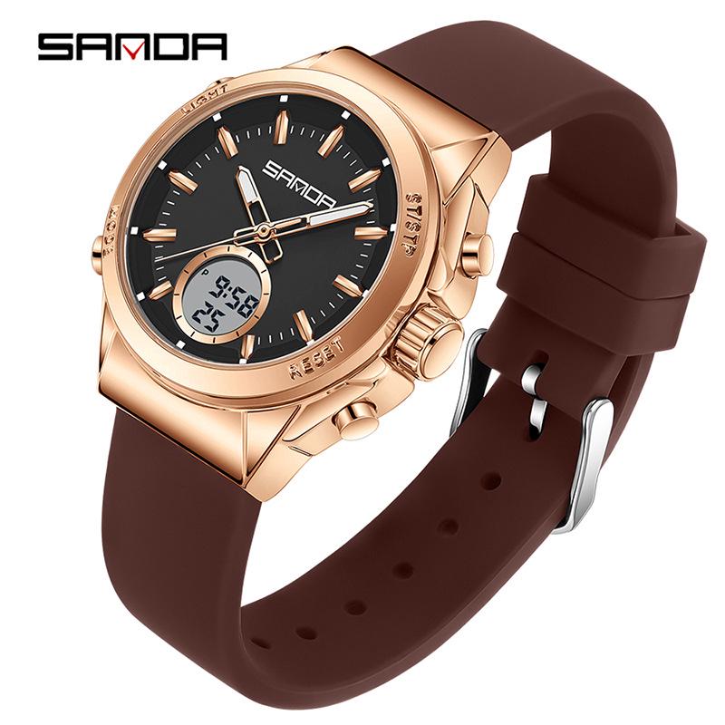 Orologio da donna Sanda Doppio Display: Multifunzionale, Luminoso, Impermeabile, alla Moda, Nuovo Modello con Sveglia e Timer per Studenti.
