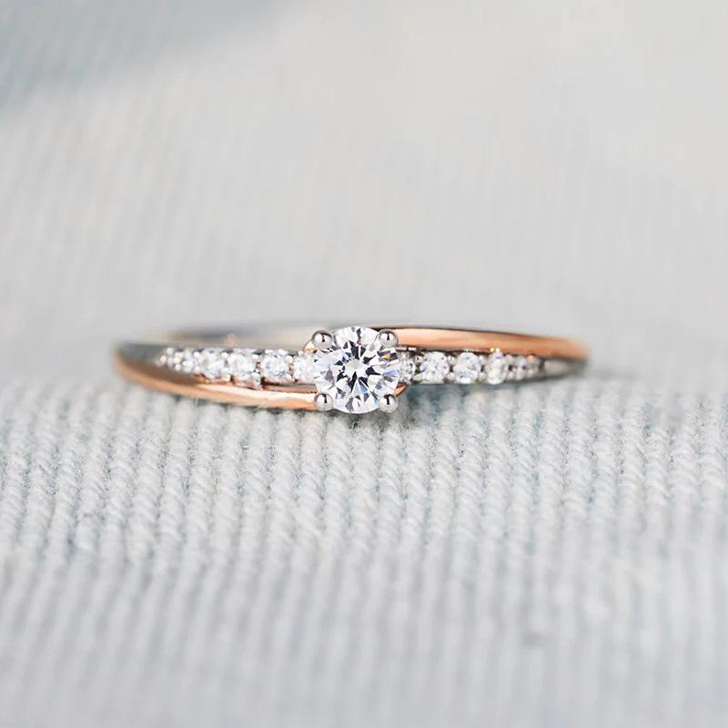 Simple Two-Color Tail Ring, Thin Ring Slightly Inlaid Geometric Ring, Swing Arm Design Fashionable Korean Style Ring