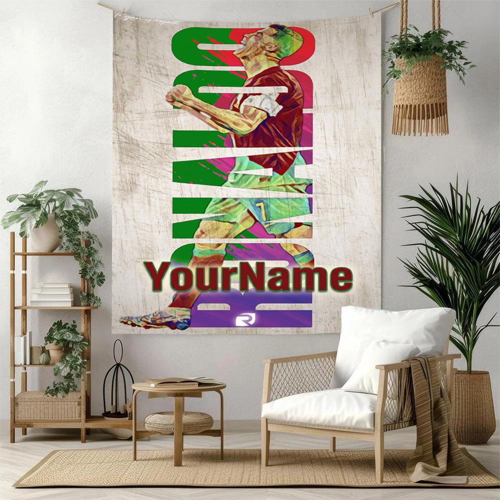 Cristiano Ronaldo Custom Your Name Wall Decor Tapestry Art For Pet Memorial Birthdaywedding Party Backdrop Family Gift