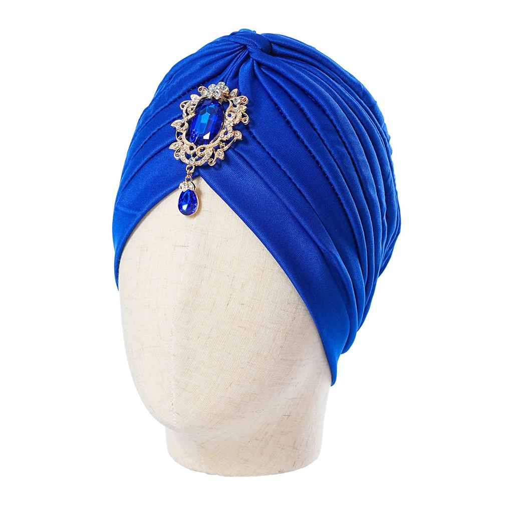 Muslim Fashion Women Elastic Alloy Drill Twist Knot Hat Chemo Cap Cancer Hat Islamic Femme Headscarf Indian Hat Headband Turban