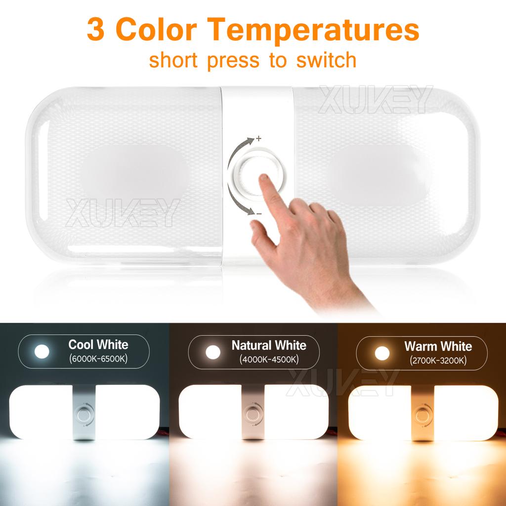 12-24v LED Interior Reading Double Dome Ceiling Light Cabin Roof Lamp Bar RV Boat Camper Trailer Caravan Lorry Stepless Dimming