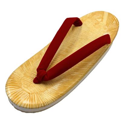 Edoten Geta Sandals, Yellow Tatami, Sponge Sole, Cushioned and Comfortable for Legs and Back, Made In Japan, Women's, Oval, Red Strap, Size LL