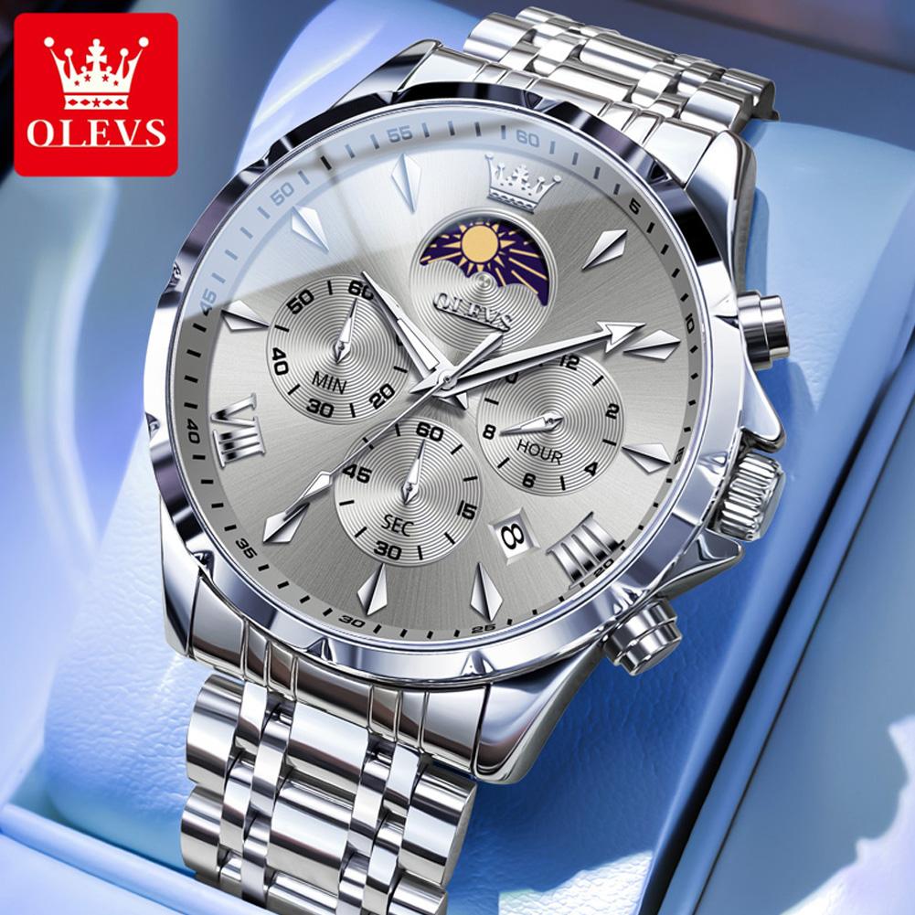 OLEVS 3653 Mans Watch Multifunctional Chronograph Quartz Watch Moon Phase Watches For Man Waterproof High Quality Original Brand
