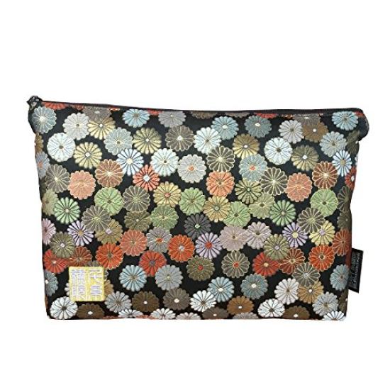 Senshishuin Nishijin Brocade Stamp Book Case Black Chrysanthemum In Full Bloom Pouch/Shrine (Lined) (Large)