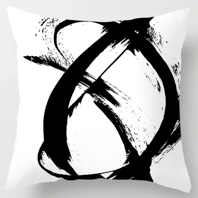 Simple Ink Style Art Printing Pattern Cushion Cover Home Living Room Sofa Decoration Polyester Square Pillow