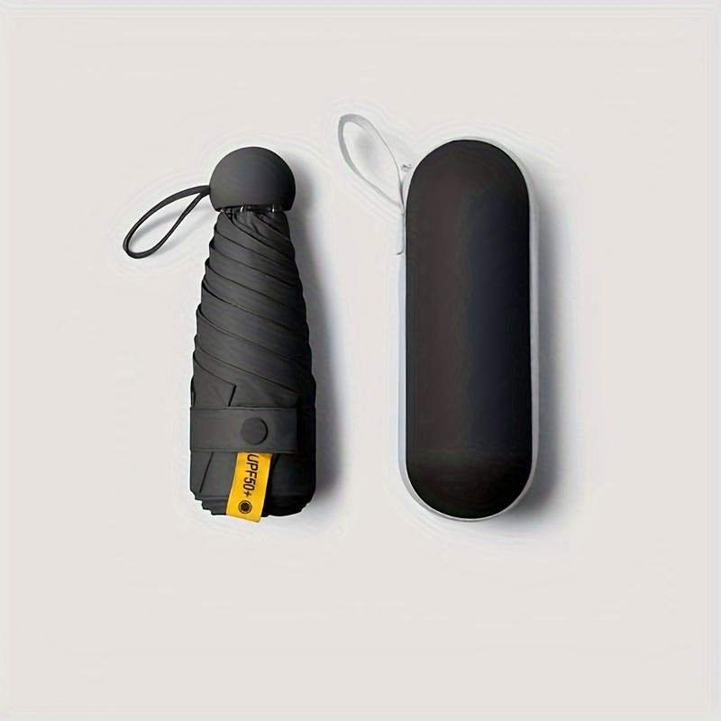 1Pc Solid Color Mini Folding Umbrella, with Simple Storage Box, Casual and Lightweight Portable 6-rib Umbrella, Suitable for Rainy/sunny
