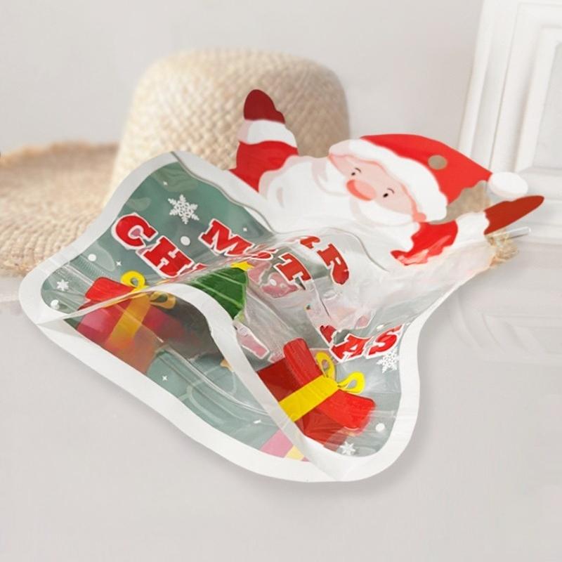 10Pcs Christmas Plastic Candy Bags Snowman Santa Claus Socks Gloves Gift Cookie Bags Christmas Party Favor Gift Decor Supplies