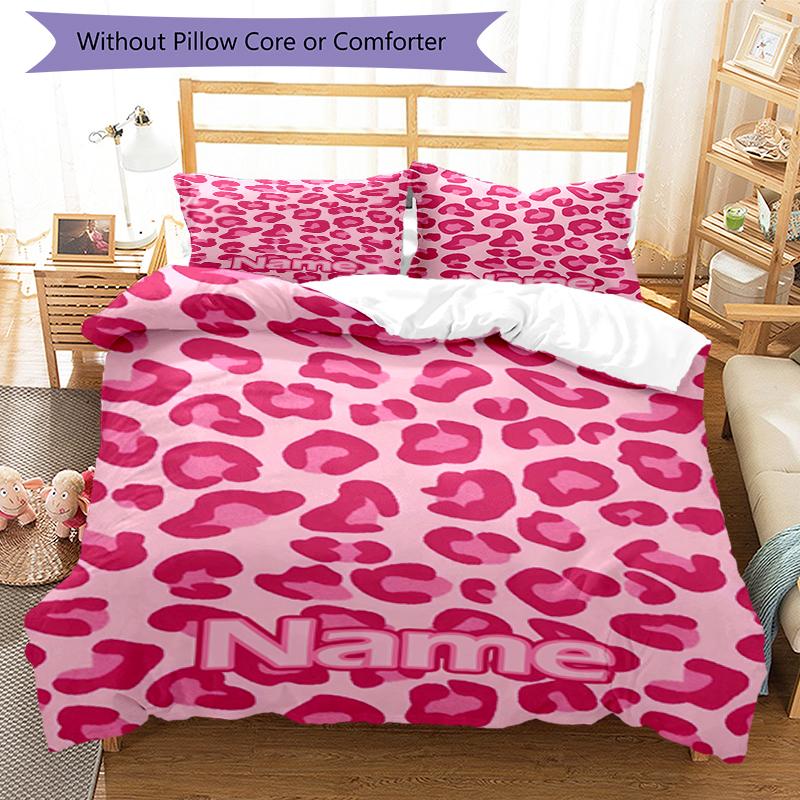 3pcs Custom Name Leopard Bedding Set Duvet Cover Closure Includes 1 Duvet Cover & 2 Pillowcases, Soft and Comfortable for All Seasons.