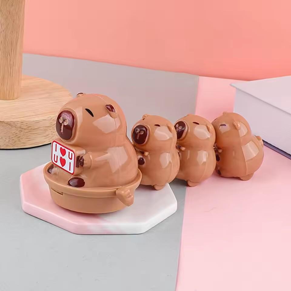 Funny Cute Capybara Clockwork Walking Toy Cartoon Animal Capybara One Big Three Small Magnetic Suction Sliding Car Creative Gift